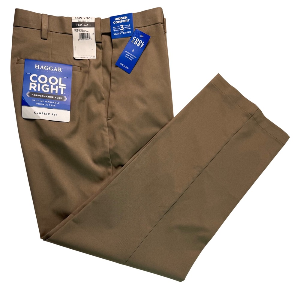 Haggar Mens Cool Right Performance Flex Classic Fit Pants Khaki 36x30